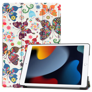 Cover2day Case2go - Tablet cover suitable for iPad 2021 - 10.2 Inch - Tri-Fold Book Case - Butterflies