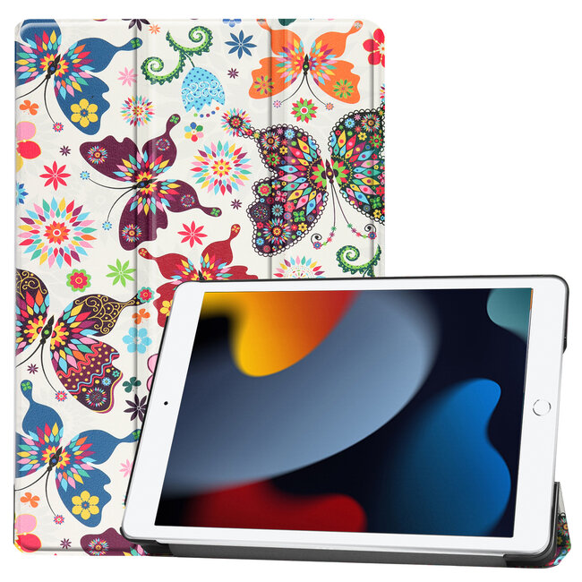 Case2go - Tablet cover suitable for iPad 2021 - 10.2 Inch - Tri-Fold Book Case - Butterflies