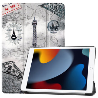 Cover2day Case2go - Tablet cover suitable for iPad 2021 - 10.2 Inch - Tri-Fold Book Case - Eiffel Tower