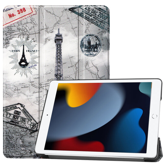 Case2go - Tablet cover suitable for iPad 2021 - 10.2 Inch - Tri-Fold Book Case - Eiffel Tower