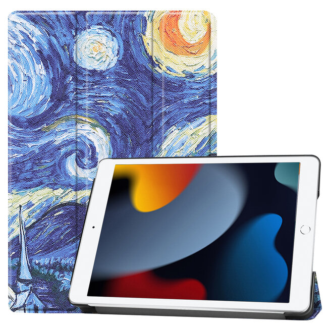 Case2go - Tablet cover suitable for iPad 2021 - 10.2 Inch - Tri-Fold Book Case - Starry Sky