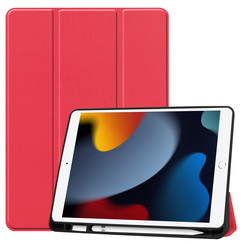 Case2go - Tablet cover suitable for Apple iPad 2021 - 10.2 inch - Tri-Fold Book Case - Apple Pencil Holder - Red