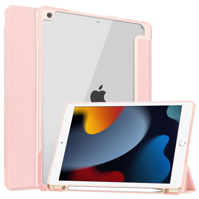 Case2go - Tablet cover suitable for iPad 2021 - 10.2 Inch - Transparent Case - Tri-fold Back Cover - Pink