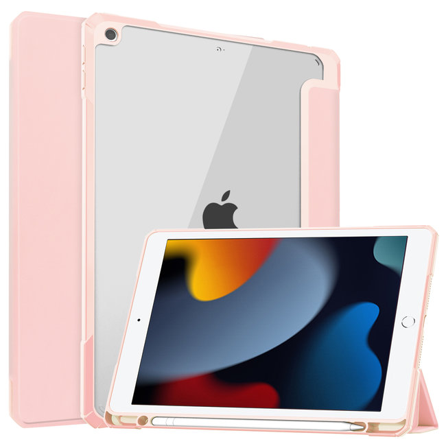 Tablet hoes geschikt voor iPad 2021 - 10.2 Inch - Transparante Case - Tri-fold Back Cover - Roze