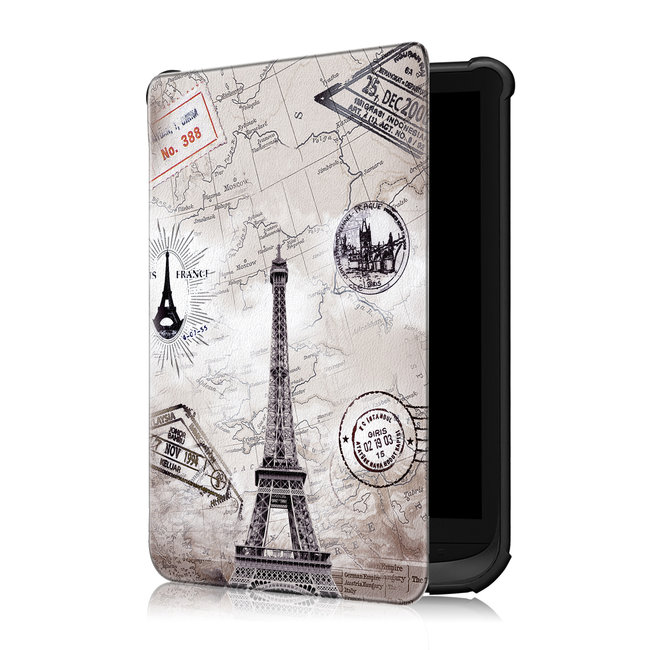 Case2go - Case for PocketBook Touch Lux 5 - Slim Tri-Fold Book Case -with Auto Sleep Wake Function - Eiffel Tower