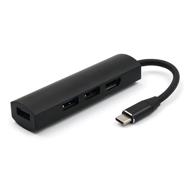 USB-C naar USB Splitter & HDMI Adapter USB Hub 3.0 - 4 Poorten - 4K- USB-C aansluiting - Aluminium - Zwart