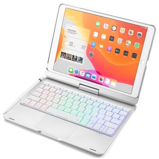 Cover2day Bluetooth toetsenbord Tablet hoes voor iPad 2021 - 10.2 Inch - QWERTY - met Touchpad & Toetsenbord verlichting - 360 graden draaibaar - Zilver