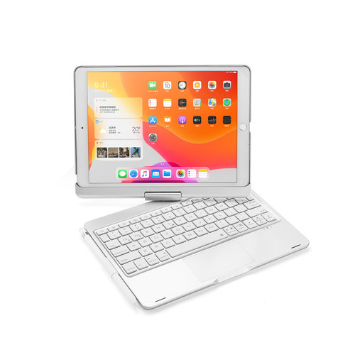 Cover2day Bluetooth toetsenbord Tablet hoes voor iPad 2021 - 10.2 Inch - QWERTY - met Touchpad &amp; Toetsenbord verlichting - 360 graden draaibaar - Zilver