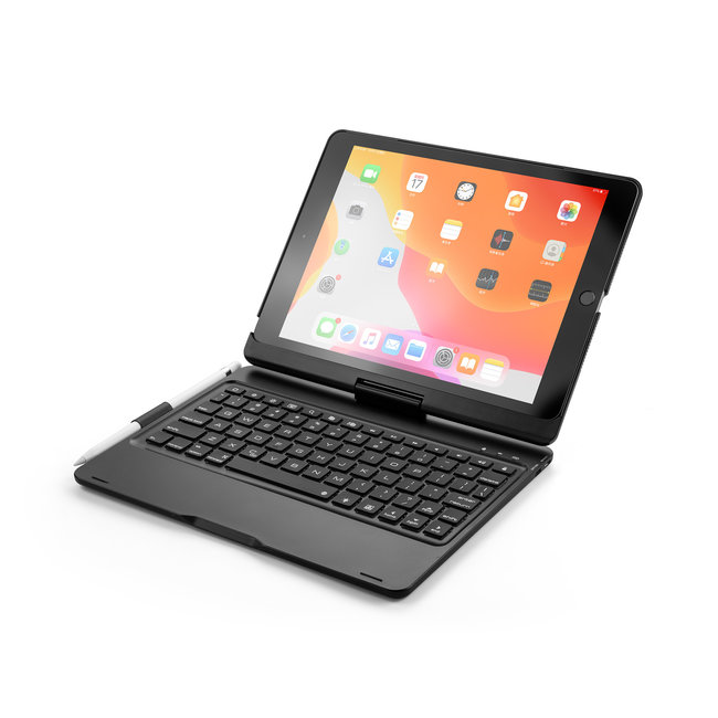 Case2go - Bluetooth keyboard Tablet cover suitable for iPad 2021 - 10.2 Inch - 360 degrees rotatable - Keyboard lighting - Black