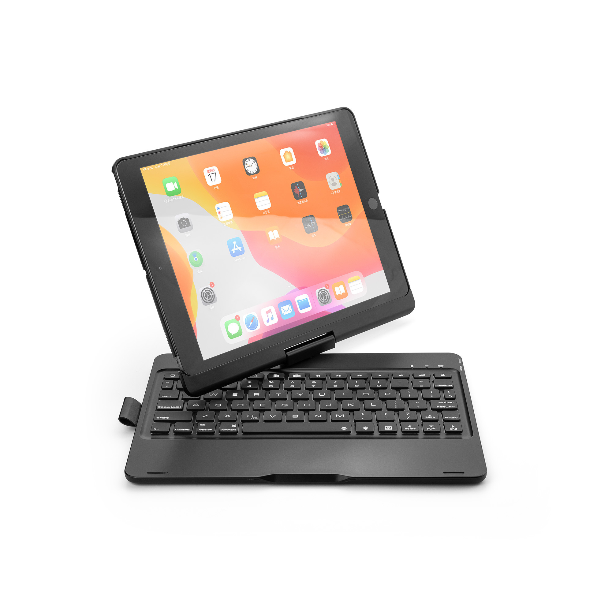 Bluetooth toetsenbord Tablet hoes voor iPad 2021 - 10.2 Inch - 360 draaibaar - Toetsenbord verlichting - Zwart