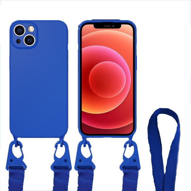 Hoesje Met Koord geschikt voor Apple iPhone 13 Pro - TPU Case - Siliconen Back Cover - Donker Blauw