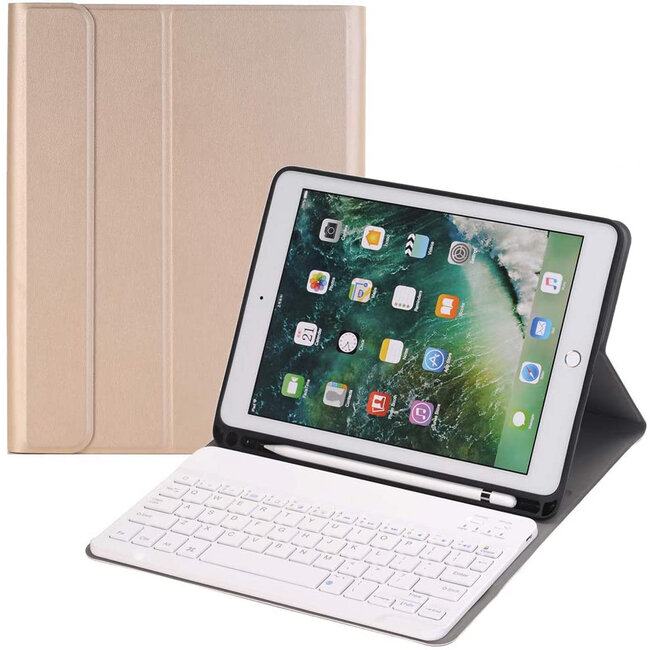 Bluetooth toetsenbord Tablet hoes voor iPad 2021 - 10.2 Inch - Keyboard Case met Stylus Pen Houder - Goud