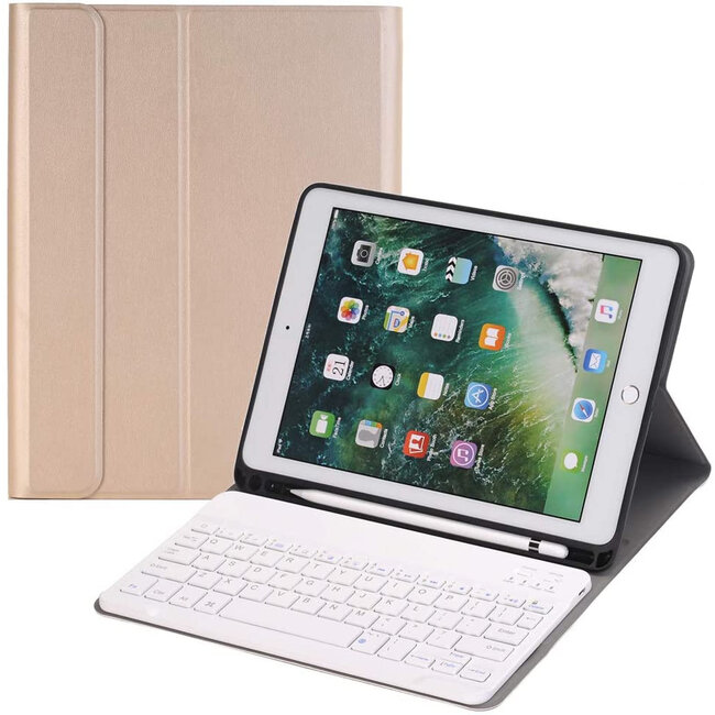 Case2go - Bluetooth keyboard Tablet cover suitable for iPad 2021 - 10.2 Inch - Keyboard Case with Stylus Pen Holder - Gold