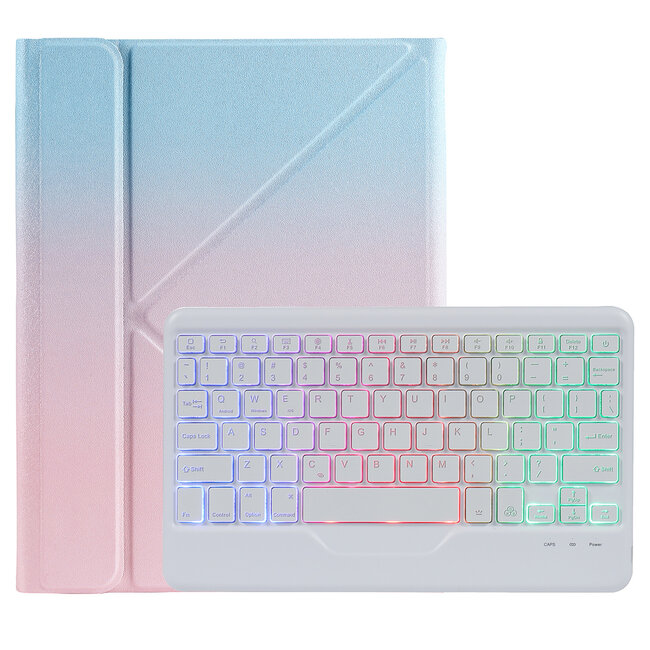 Case2go - Wireless Bluetooth keyboard Tablet cover suitable for iPad 2021 - 10.2 Inch with RGB lighting and Stylus Pen Holder - Blue and Pink