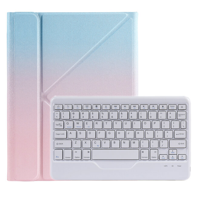 Case2go - Wireless Bluetooth keyboard Tablet cover suitable for iPad 2021 - 10.2 Inch with Stylus Pen Holder - Blue and Pink