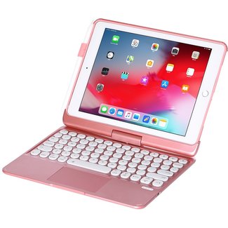 Cover2day Case for iPad 9.7 (2017/2018) - QWERTY - Bluetooth Keyboard Folio Cover - with Touchpad & Keyboard Backlight - Rosé Gold