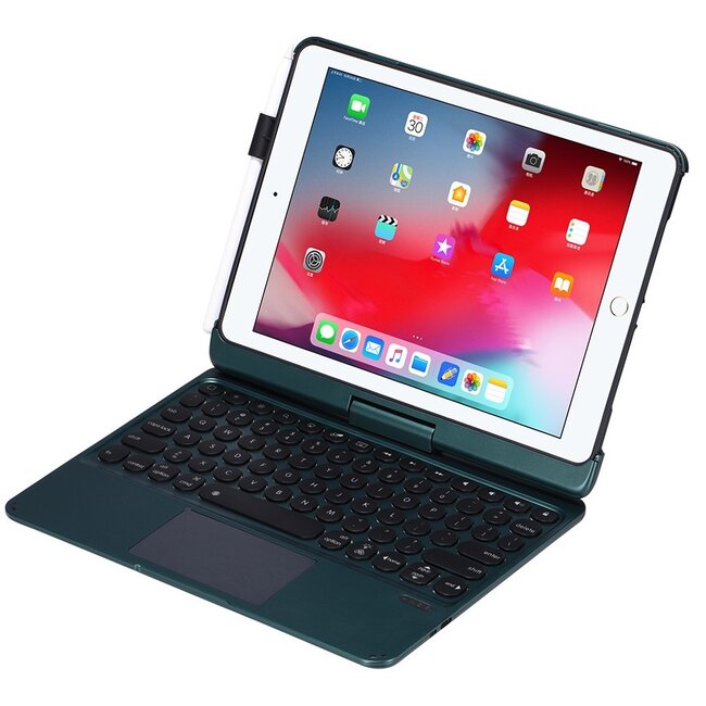 Case2go - Case for iPad 9.7 (2017/2018) - QWERTY - Bluetooth Keyboard Folio Cover - with Touchpad & Keyboard Backlight - Dark Green