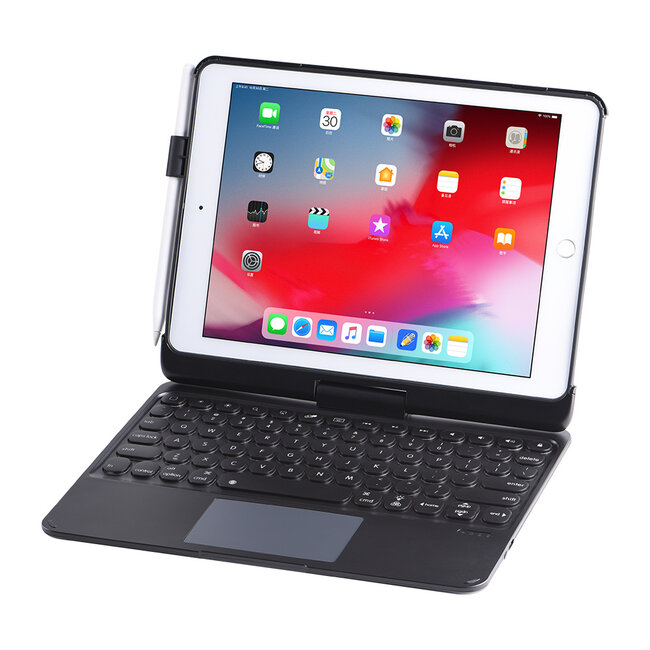 Case2go - Case for iPad 9.7 (2017/2018) - QWERTY - Bluetooth Keyboard Folio Cover - with Touchpad & Keyboard Backlight - Black