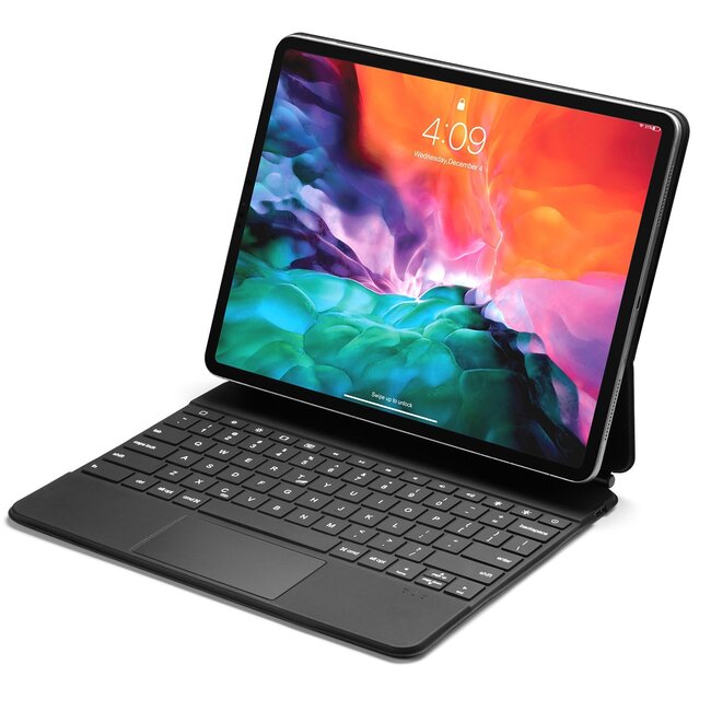 Case2go - Case for iPad Pro 12.9 (2021/2020/2018) - QWERTY - Bluetooth Keyboard Folio Cover - with Touchpad & Keyboard Backlight - Black