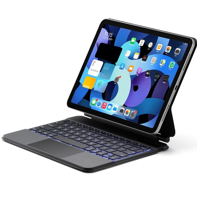 Case2go - Case for iPad Air 10.9 (2020) - QWERTY - Bluetooth Keyboard Folio Cover - with Touchpad & Keyboard Backlight - Black