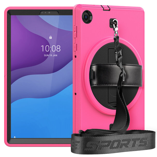 Case for Lenovo Tab M10 Plus - Hand Strap Armor - Rugged Case with Shoulder Strap - 10.3 Inch - Magenta