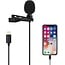 Professional microphone for iPhone, iPad - Lavalier Clip On system - With headphone jack - Lightning Connection - 1.5 meter cable - Black