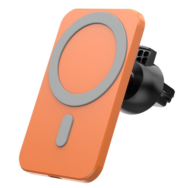 Autohouder en Draadloze Oplader geschikt voor iPhone MagSafe - Telefoonhouder voor Ventilatierooster - Oranje