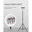 Ringlamp with Tripod for 3 Smartphones - Rotatable Ringlight with Tripod 14 inch / 36 cm - Dimable Ringlamp - Adjustable Ring Lamp in Height up to 200 cm