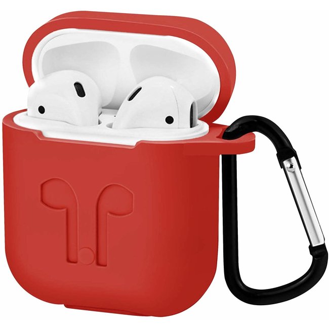 Hoesje geschikt voor Apple Airpods - Siliconen Airpods Hoes met Karabijnhaak - Case voor Airpods 1/2 - Rood