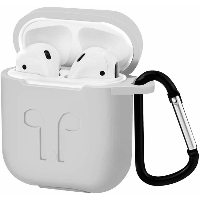 Hoesje geschikt voor Apple Airpods - Siliconen Airpods Hoes met Karabijnhaak - Case voor Airpods 1/2 - Wit