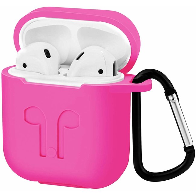 Hoesje geschikt voor Apple Airpods - Siliconen Airpods Hoes met Karabijnhaak - Case voor Airpods 1/2 - Magenta