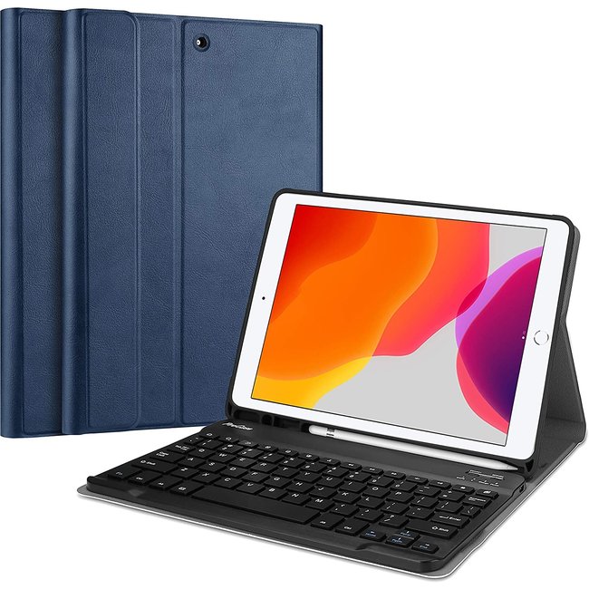 iPad 10.2 inch 2020 Case - QWERTY Keyboard Case with Pencil holder - Blue