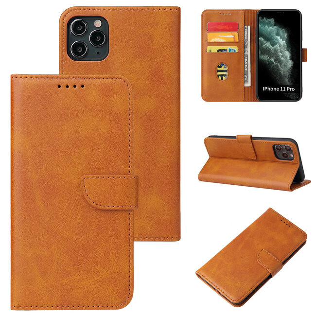 iPhone 11 Pro Case - Wallet Book Case - Magnetische sluiting - Ruimte voor 3 (bank)pasjes - Light Brown