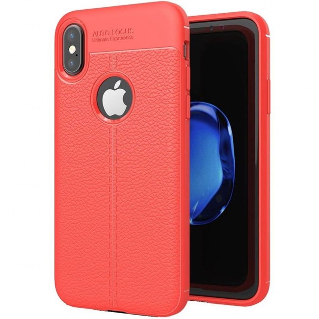 Litchi Leather TPU Case geschikt voor iPhone X / XS - Rood