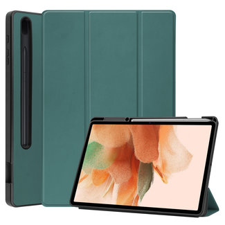 Cover2day Samsung Galaxy Tab S7 FE Hoes - 12.4 inch - Tri-Fold Book Case - Met Pencil Houder - Donker Groen