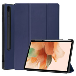Samsung Galaxy Tab S7 FE Hoes - 12.4 inch - Tri-Fold Book Case - Met Pencil Houder - Donker Blauw