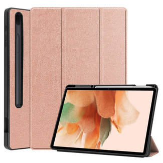 Cover2day Case2go - Case for Samsung Galaxy Tab S7 FE - Slim Tri-Fold Book Case - Lightweight Smart Cover with Pencil holder - Rosé-Gold