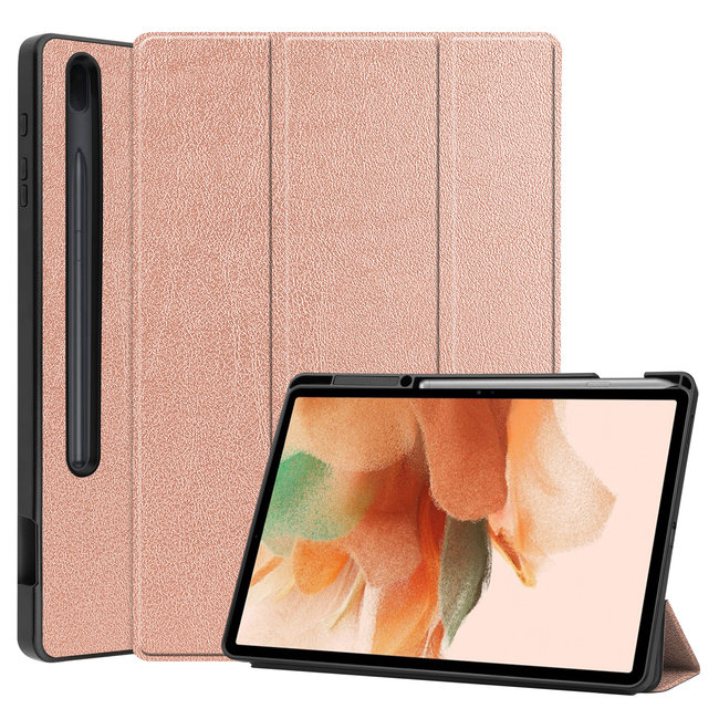 Case2go - Case for Samsung Galaxy Tab S7 FE - Slim Tri-Fold Book Case - Lightweight Smart Cover with Pencil holder - Rosé-Gold