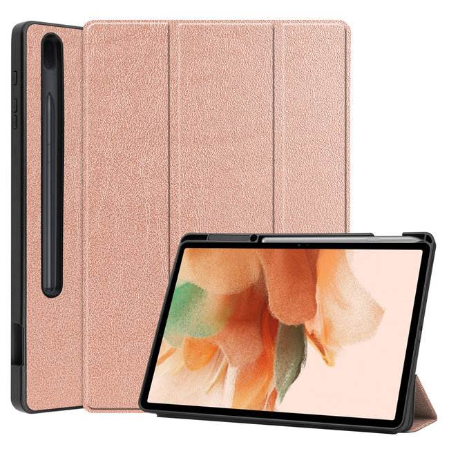 Hoes voor de Samsung Galaxy Tab S7 FE - 12.4 inch - Tri-Fold Book Case - Met Pencil Houder - Rosé-Goud