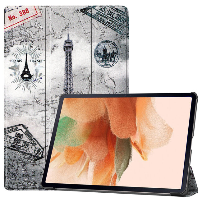 Tablet Hoes geschikt voor Samsung Galaxy Tab S7 FE - 12.4 inch - Auto/Wake-Functie - Tri-Fold Book Case - Eiffeltoren