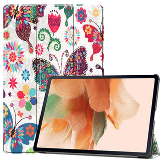 Cover2day Case2go - Case for Samsung Galaxy Tab S7 FE - Slim Tri-Fold Book Case - Lightweight Smart Cover - Butterflies