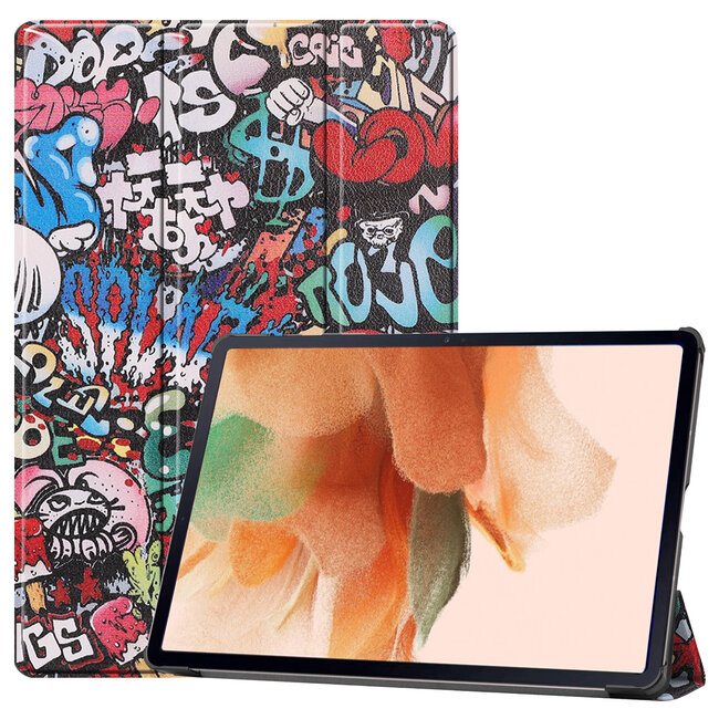 Case2go - Case for Samsung Galaxy Tab S7 FE - Slim Tri-Fold Book Case - Lightweight Smart Cover - Graffiti