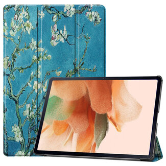 Cover2day Case2go - Case for Samsung Galaxy Tab S7 FE - Slim Tri-Fold Book Case - Lightweight Smart Cover - White Blossom