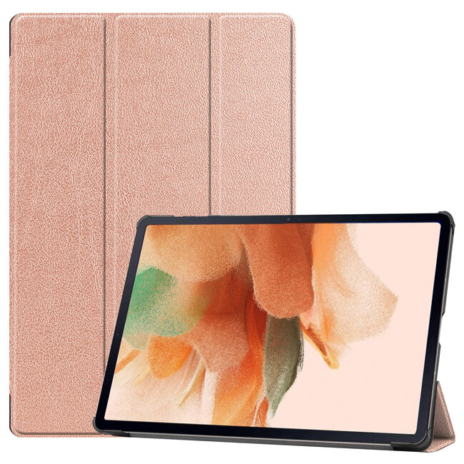 Case2go - Case for Samsung Galaxy Tab S7 FE - Slim Tri-Fold Book Case - Lightweight Smart Cover - Rosé Gold