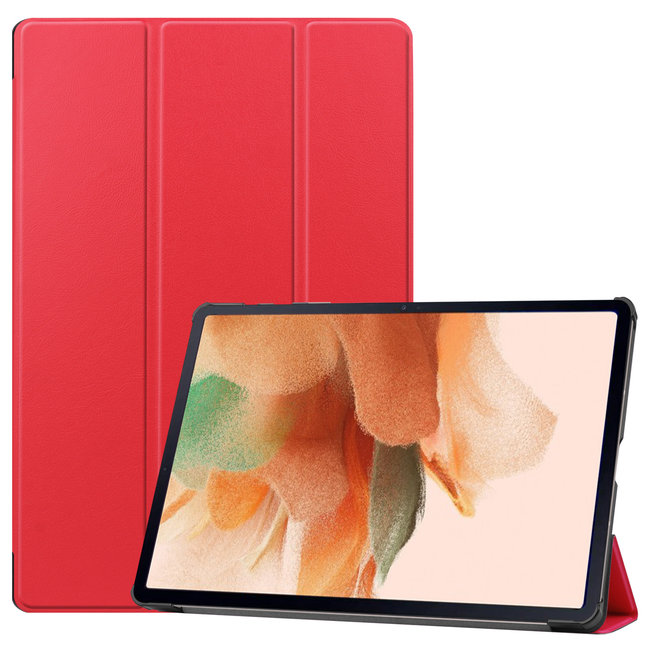 Case2go - Case for Samsung Galaxy Tab S7 FE - Slim Tri-Fold Book Case - Lightweight Smart Cover - Red