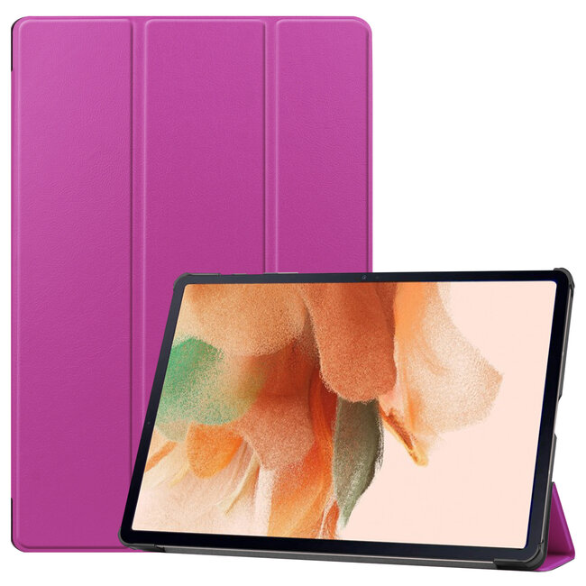 Case2go - Case for Samsung Galaxy Tab S7 FE - Slim Tri-Fold Book Case - Lightweight Smart Cover - Purple