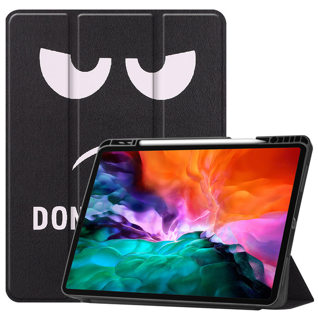 Case2go - Case for iPad Pro 12.9 (2021) - Slim Tri-Fold Book Case - Lightweight Smart Cover with Pencil holder - Don't Touch Me