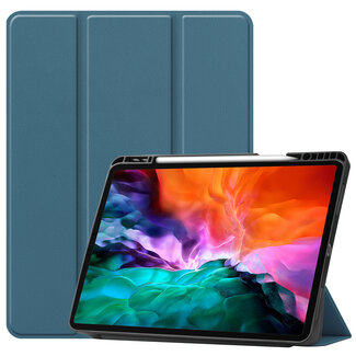 Cover2day Case2go - Case for iPad Pro 12.9 (2021) - Slim Tri-Fold Book Case - Lightweight Smart Cover with Pencil holder - Navy Blue