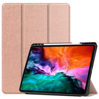 Cover2day Case2go - Case for iPad Pro 12.9 (2021) - Slim Tri-Fold Book Case - Lightweight Smart Cover with Pencil holder - Rose Gold