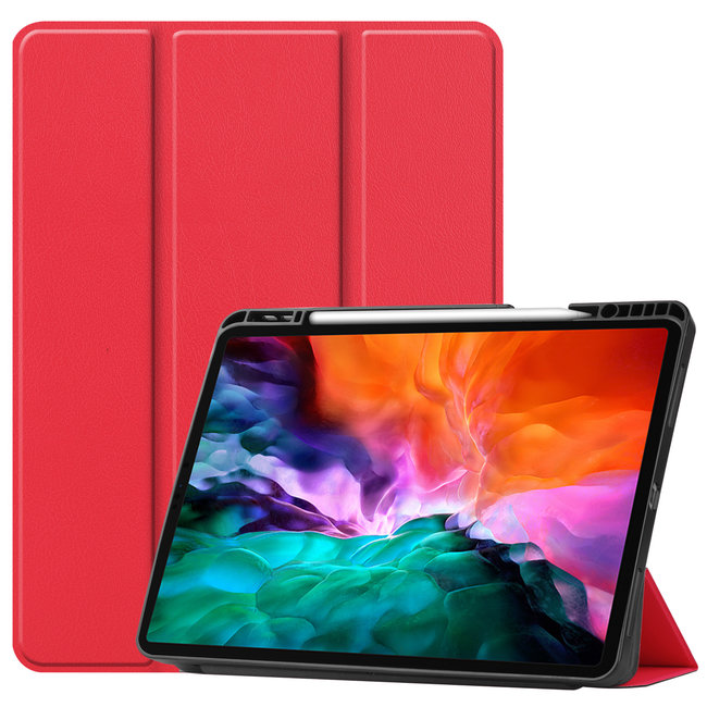 Case2go - Case for iPad Pro 12.9 (2021) - Slim Tri-Fold Book Case - Lightweight Smart Cover with Pencil holder - Red